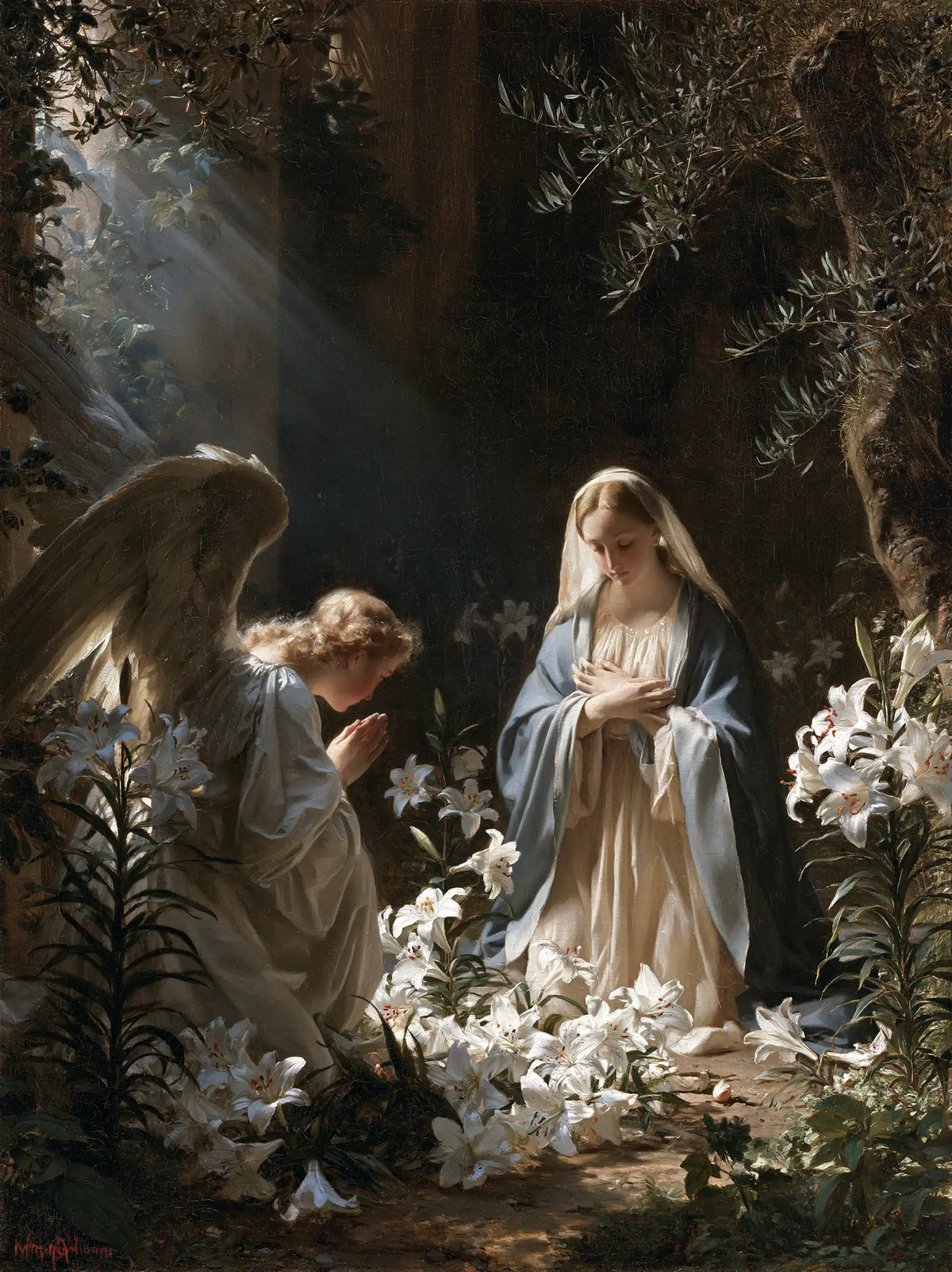 the Annunciation in a garden in The Annunciation in the Garden style, portrait Christian artwork no. 11