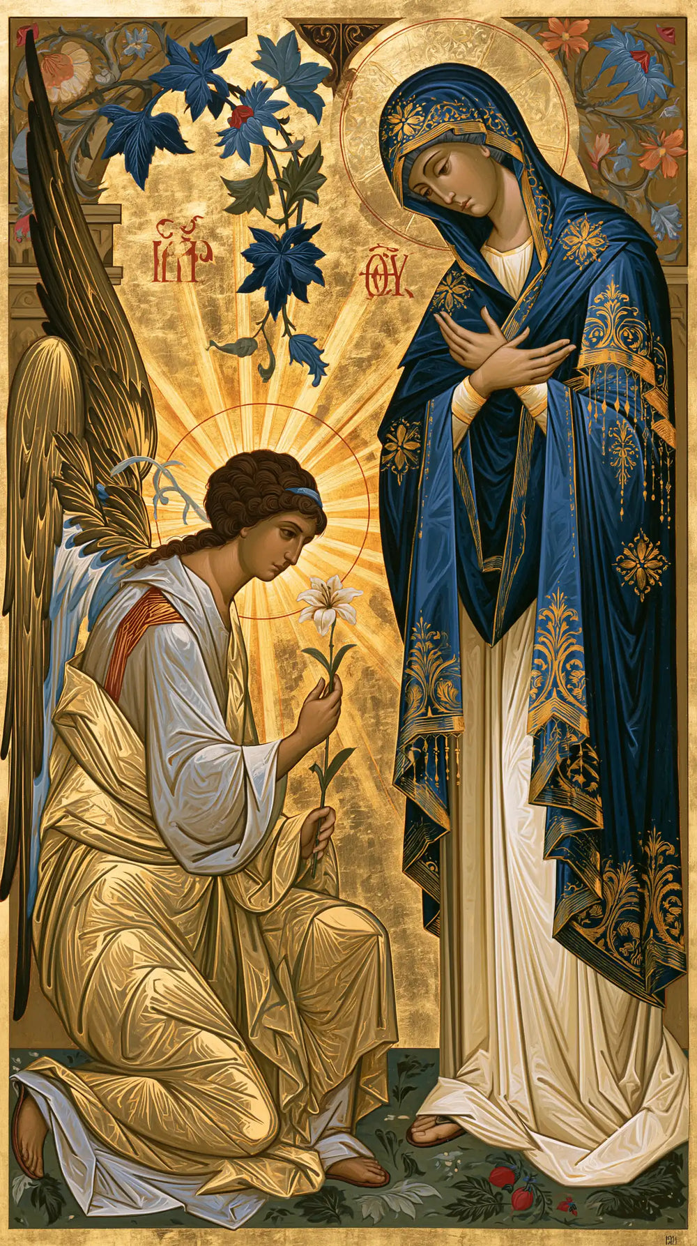 the Annunciation in a contemporary Byzantine icon in Contemporary Byzantine style, portrait Christian artwork no. 6