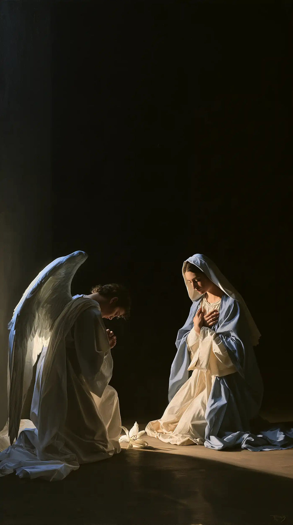 the Annunciation in a minimalist composition in Contemporary Minimalism style, portrait Christian artwork no. 6