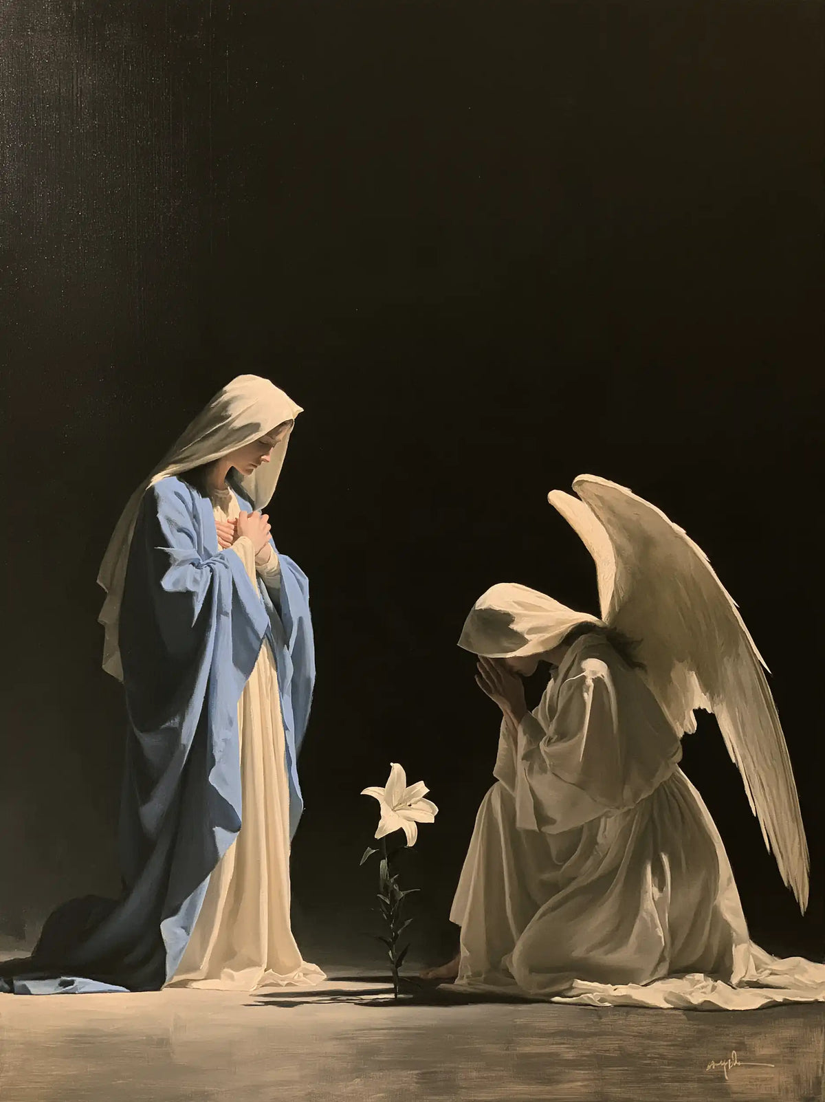 the Annunciation in a minimalist composition in Contemporary Minimalism style, portrait Christian artwork no. 16