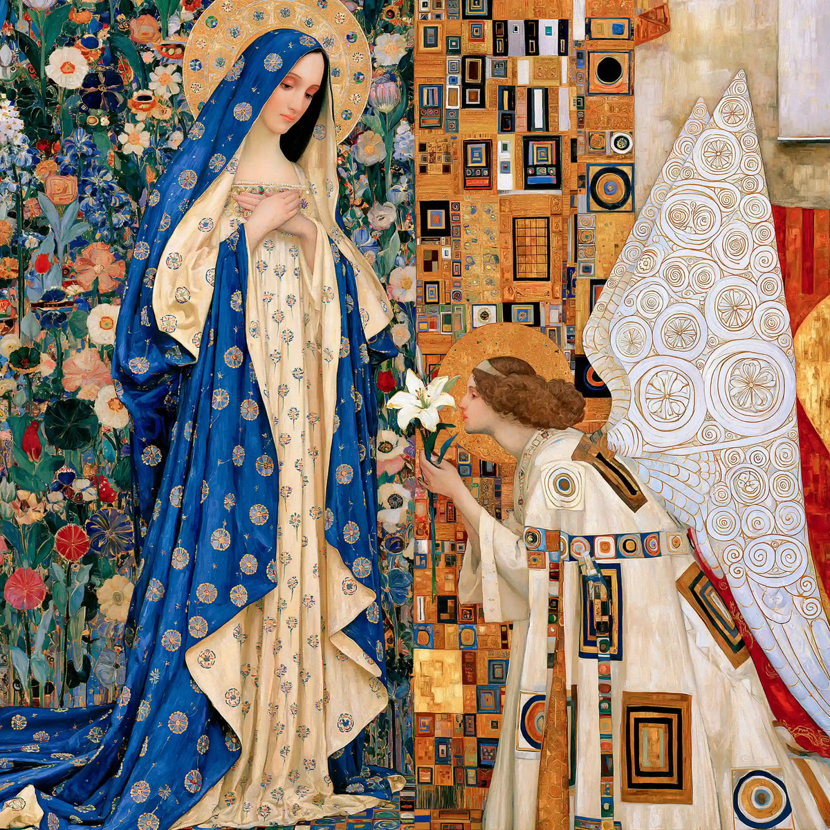 Annunciation among Floral Medallions – Golden Secession Art · Square