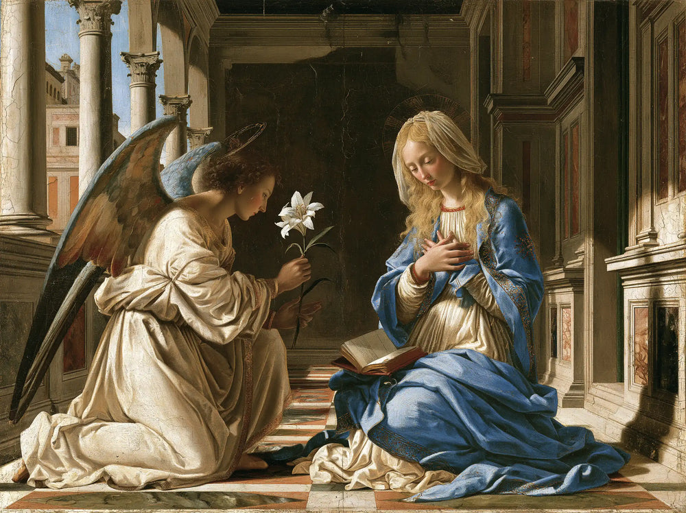 the Annunciation in Florentine Renaissance style in Florentine Renaissance style, landscape Christian artwork no. 5