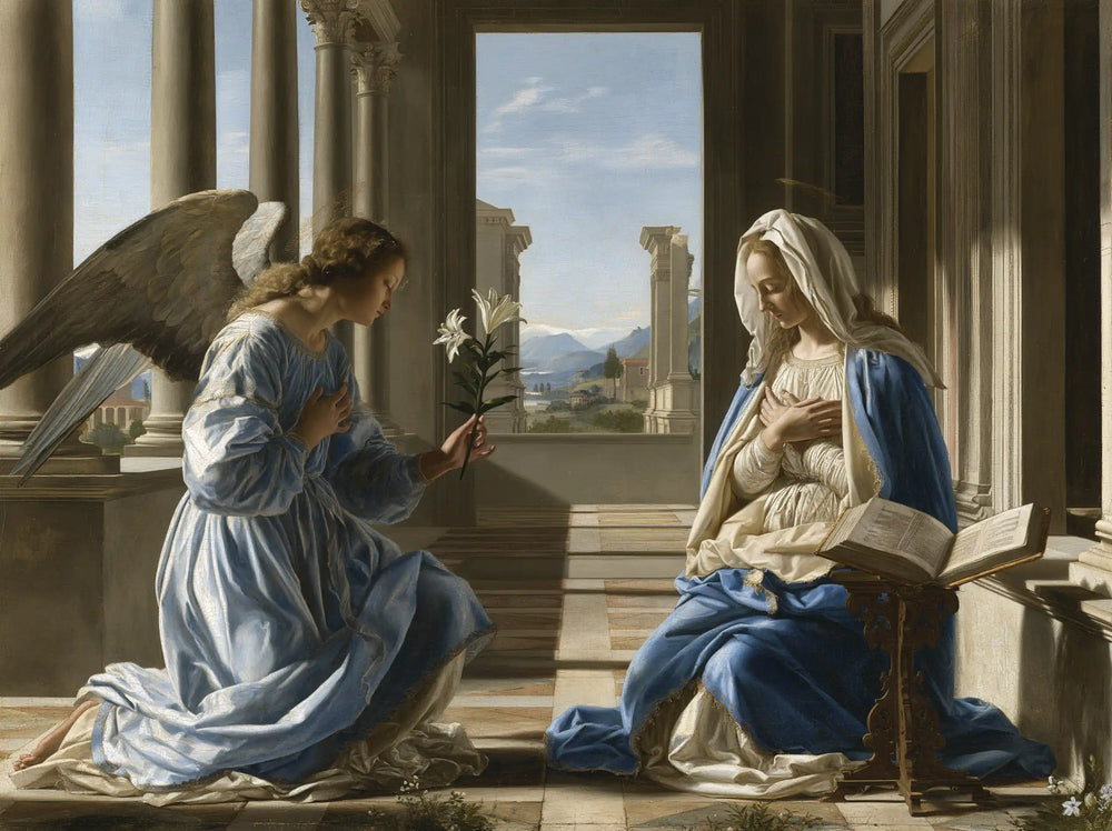 the Annunciation in Florentine Renaissance style in Florentine Renaissance style, landscape Christian artwork no. 8