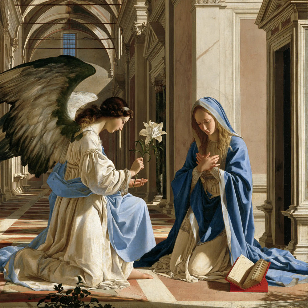 the Annunciation in Florentine Renaissance style in Florentine Renaissance style, square Christian artwork no. 10
