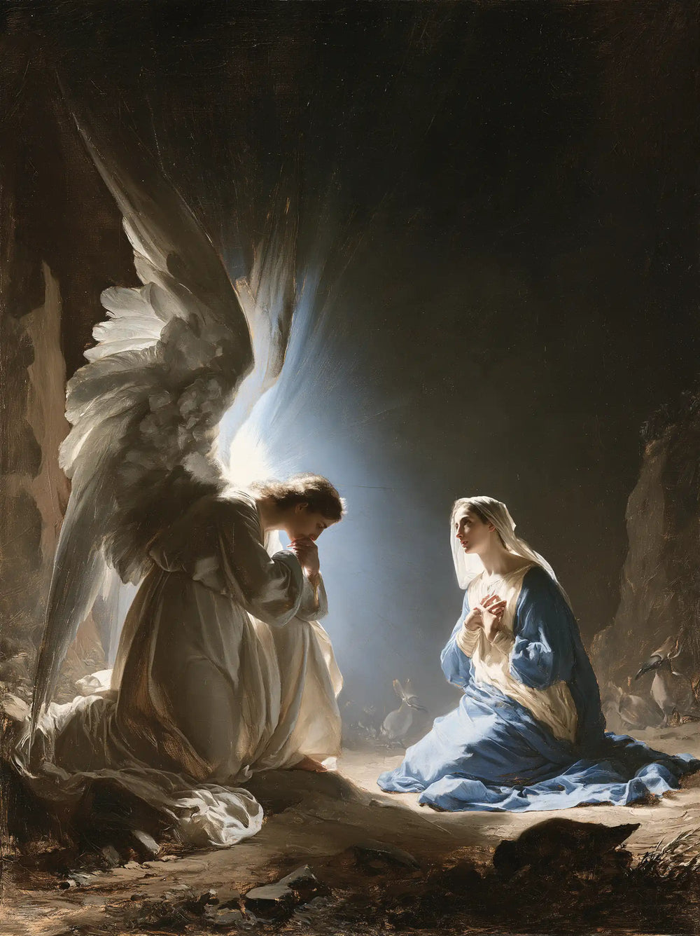 Gabriel in radiant light at the Annunciation in Gabriel in Radiant Light style, portrait Christian artwork no. 17