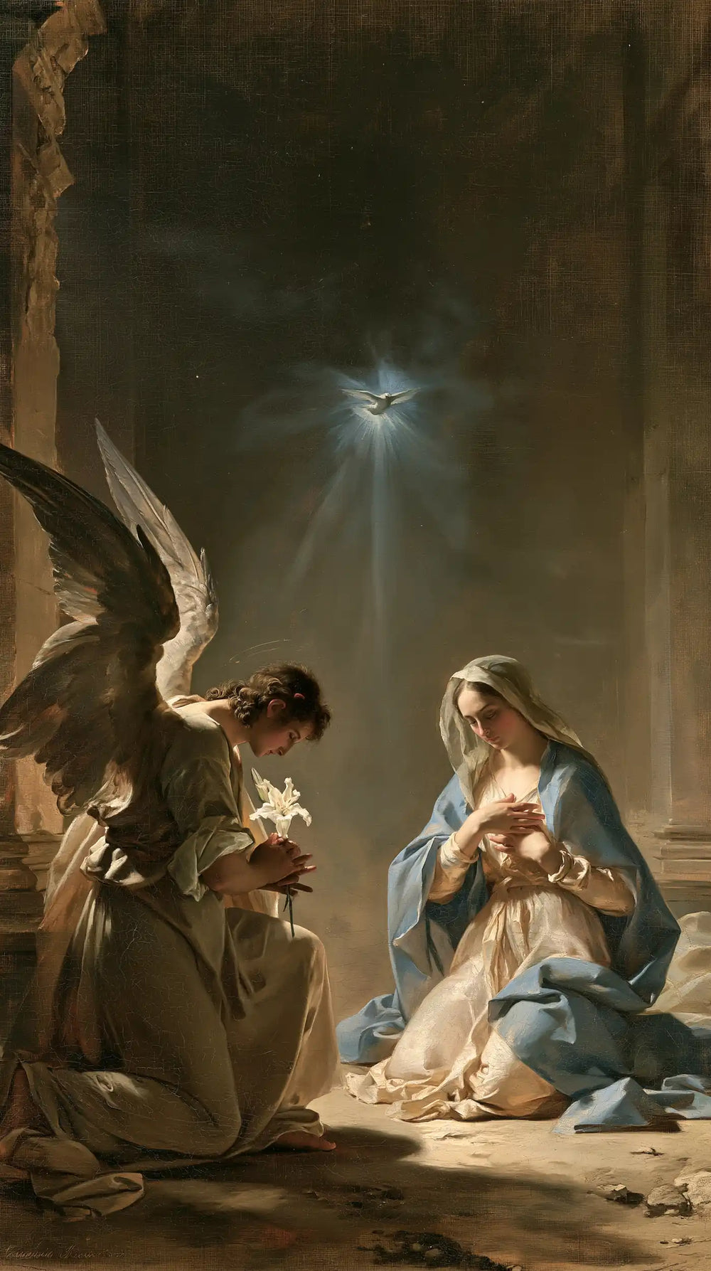 the Annunciation with the Holy Spirit in The Holy Spirit style, portrait Christian artwork no. 1