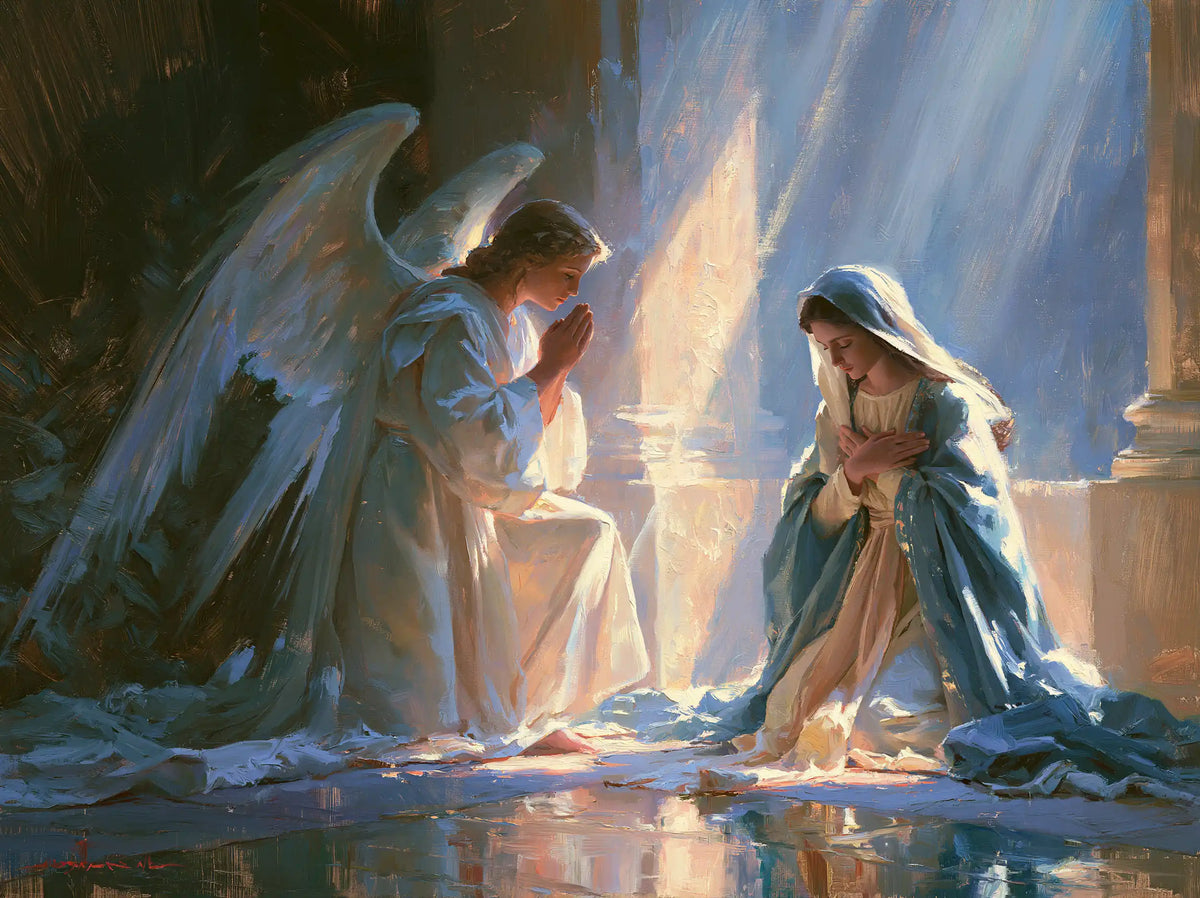 the Annunciation in an impressionist atmosphere in Impressionist style, landscape Christian artwork no. 5