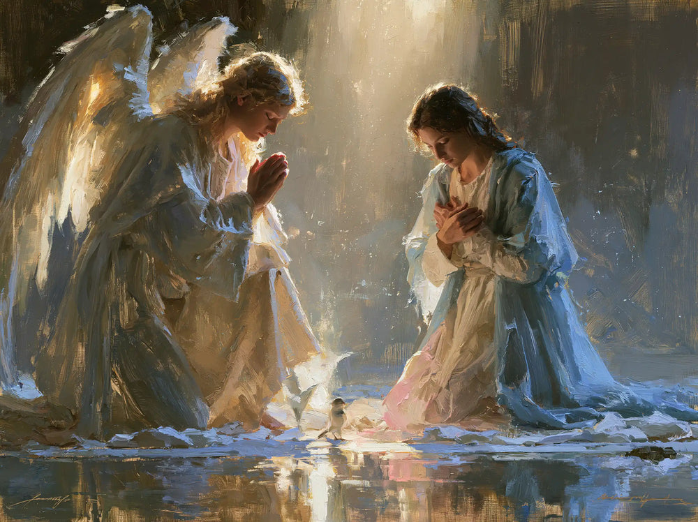 the Annunciation in an impressionist atmosphere in Impressionist style, landscape Christian artwork no. 10