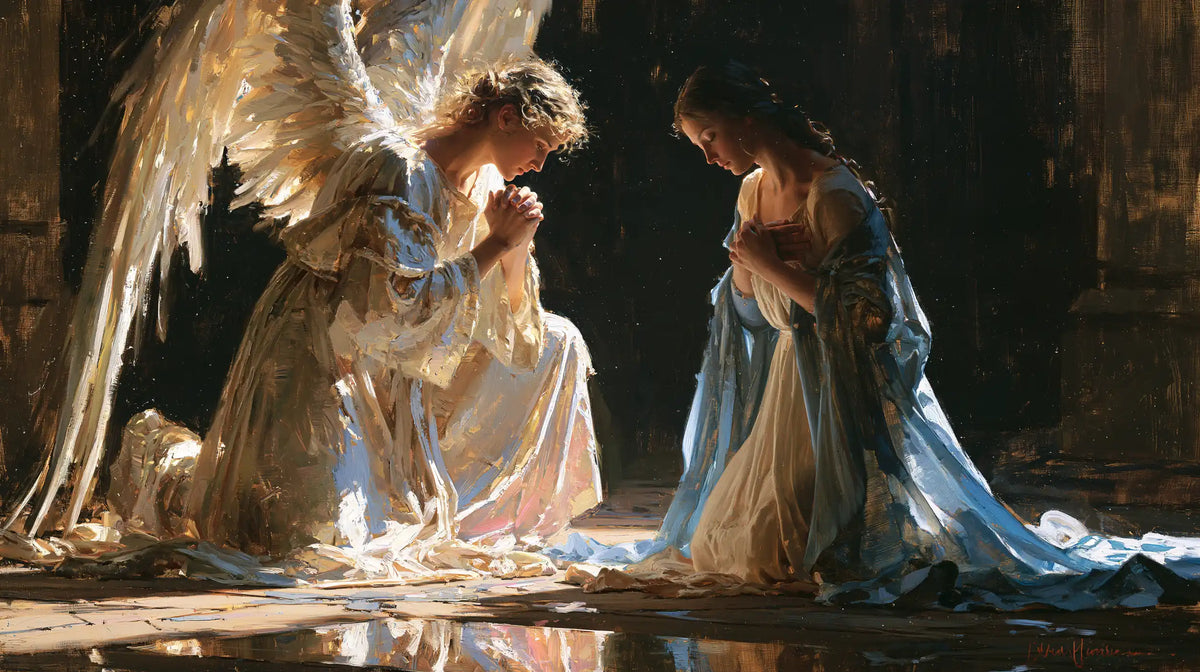 the Annunciation in an impressionist atmosphere in Impressionist style, landscape Christian artwork no. 16
