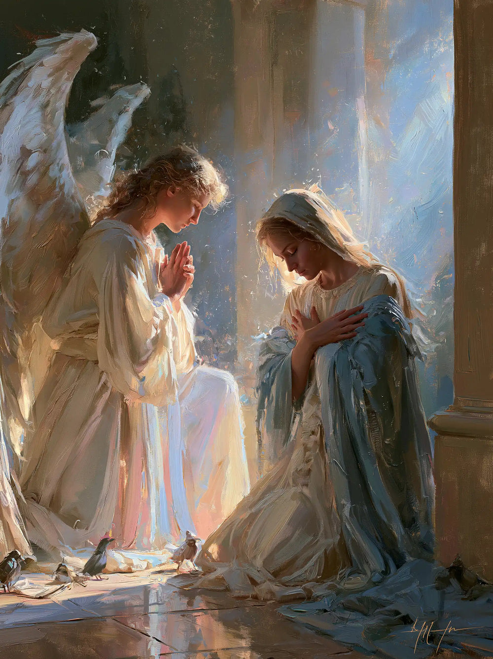the Annunciation in an impressionist atmosphere in Impressionist style, portrait Christian artwork no. 12