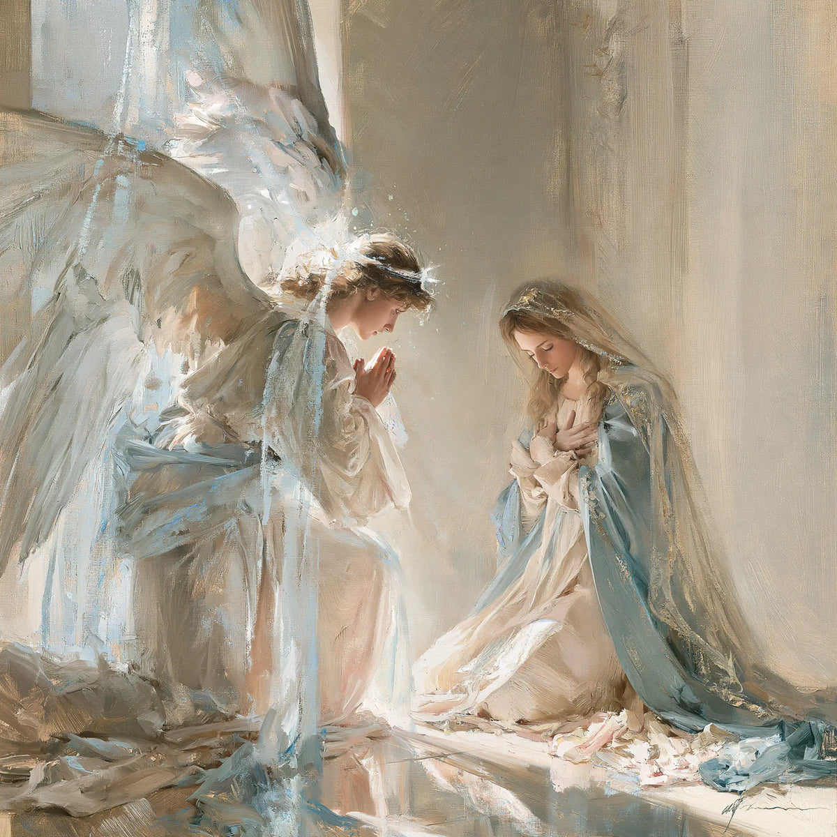 the Annunciation in an impressionist atmosphere in Impressionist style, square Christian artwork no. 6