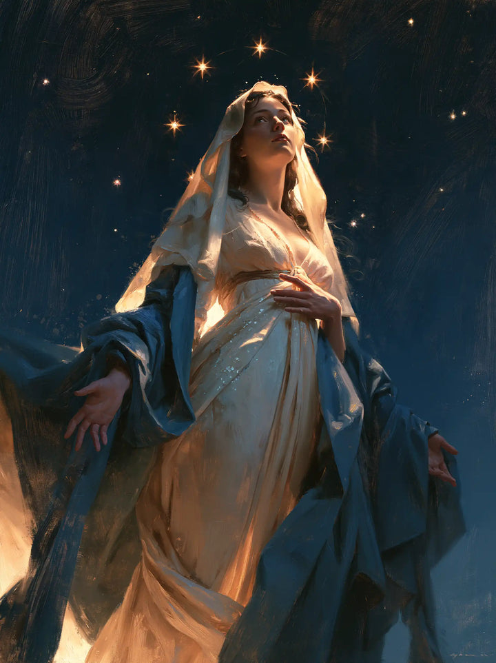 The Assumption of Mary — The Hand of Silence Beneath Starlight Gold