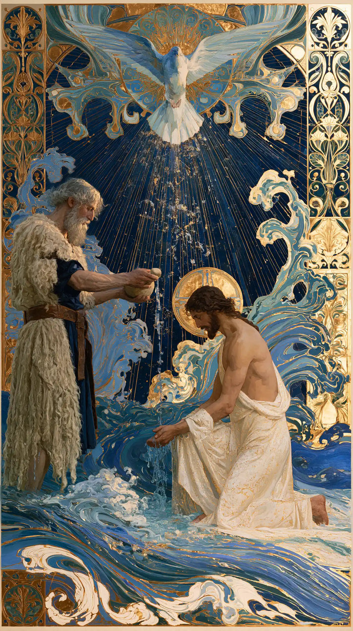 The Baptism of Jesus – Sacred Art Nouveau · Kneeling in the Jordan · Portrait no. 1