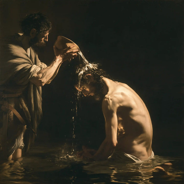The Baptism of Jesus – Caravaggio Tenebrism · Kneeling in the Jordan · Square no. 1
