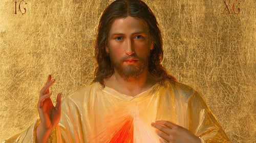 Divine Mercy Jesus in a contemporary Byzantine icon in Contemporary Byzantine style, landscape Christian artwork no. 14