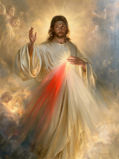 the glory of Divine Mercy Jesus in Glory of the Merciful Christ style, portrait Christian artwork no. 8