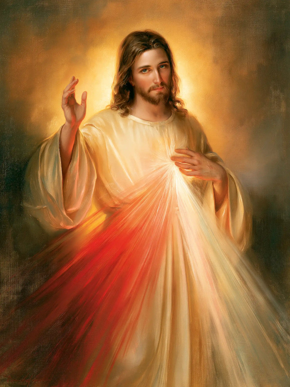 Divine Mercy Jesus — The Heart with Two Rivers of Light