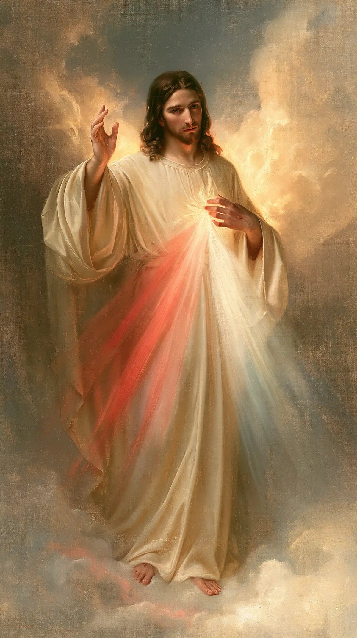 Divine Mercy Jesus — The Threshold of Luminous Clouds