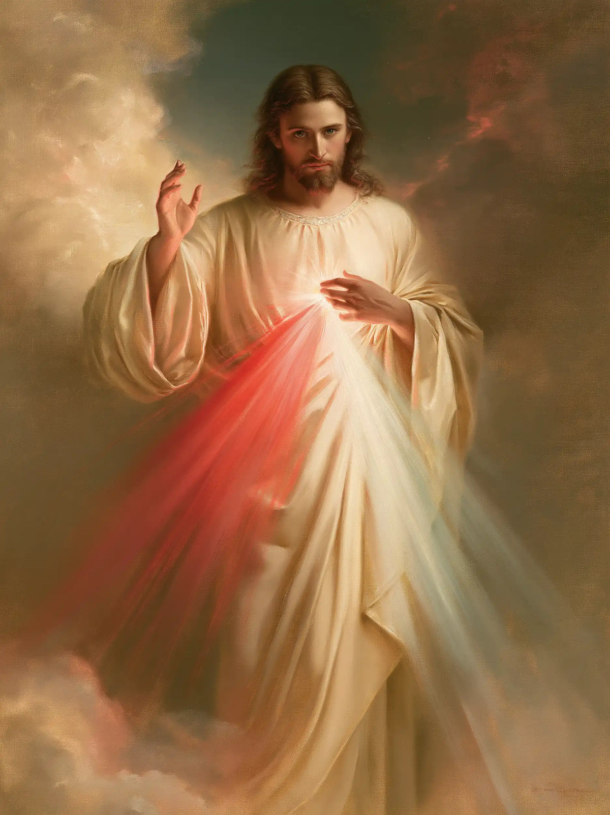 Divine Mercy Jesus — The Step Through Rose Clouds