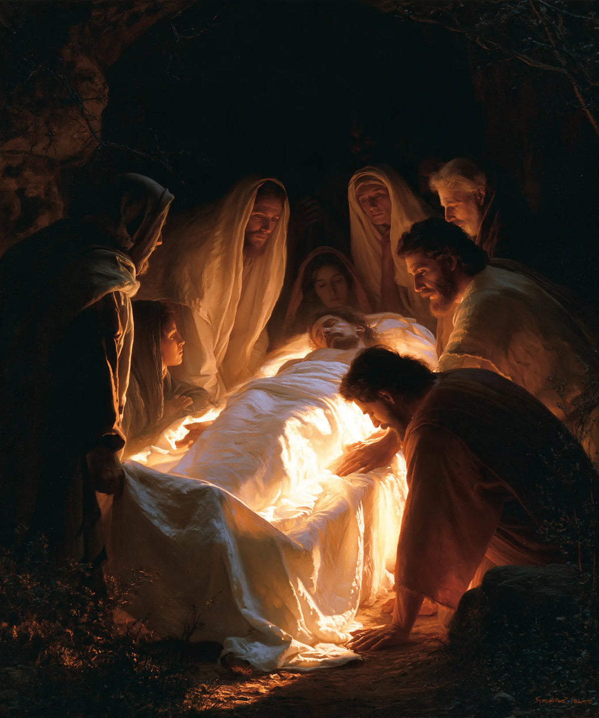 Entombment of Jesus Christ in Divine Light style, portrait Christian artwork no. 23