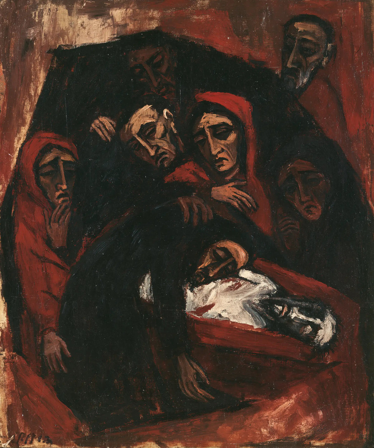 Entombment of Jesus Christ in Expressionist style, portrait Christian artwork no. 24