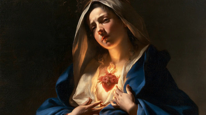 The Immaculate Heart of Mary — The Upturned Gaze Above Three Roses