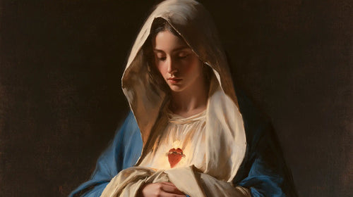 the Immaculate Heart of Mary in a minimalist composition in Contemporary Minimalism style, landscape Christian artwork no. 15