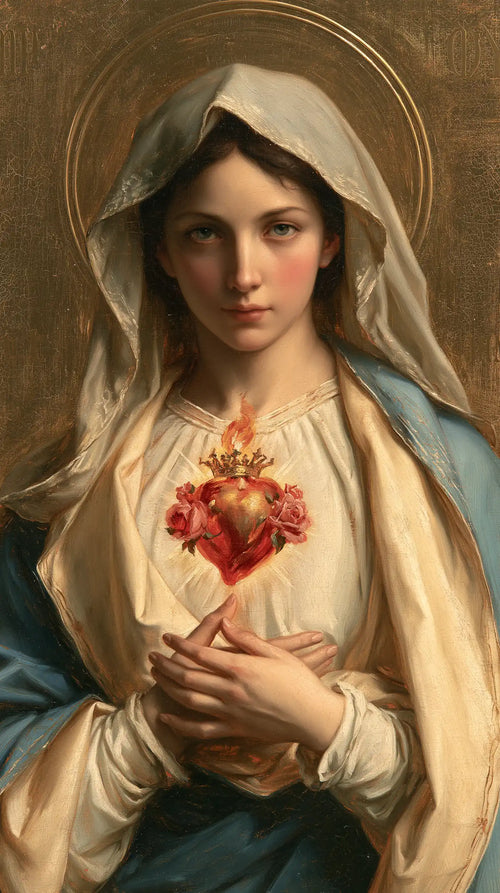 Mary with the Immaculate Heart as the central symbol in The Heart as Central Symbol style, portrait Christian artwork no. 5