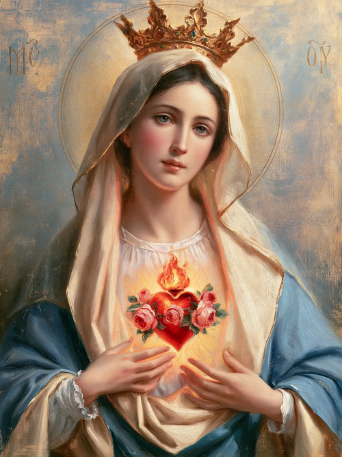 Mary with the Immaculate Heart as the central symbol in The Heart as Central Symbol style, portrait Christian artwork no. 14
