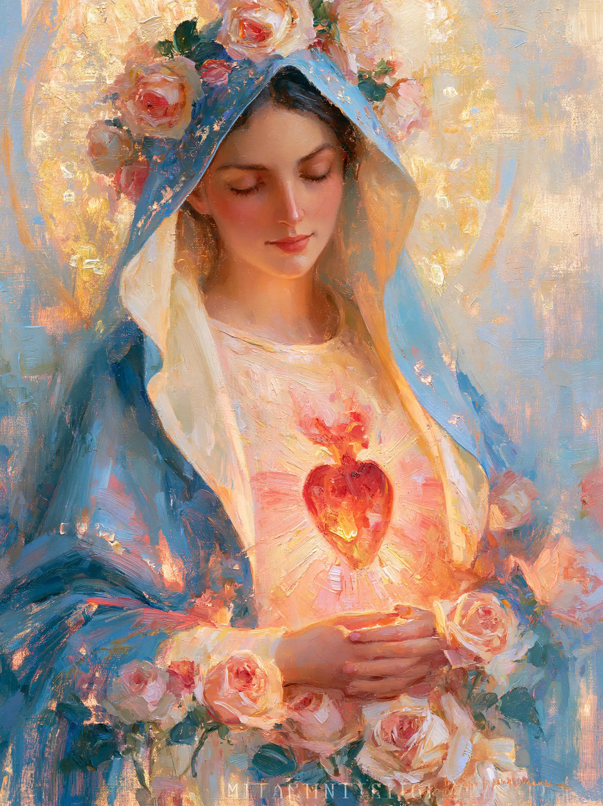 the Immaculate Heart of Mary in an impressionist atmosphere in Impressionist style, portrait Christian artwork no. 15