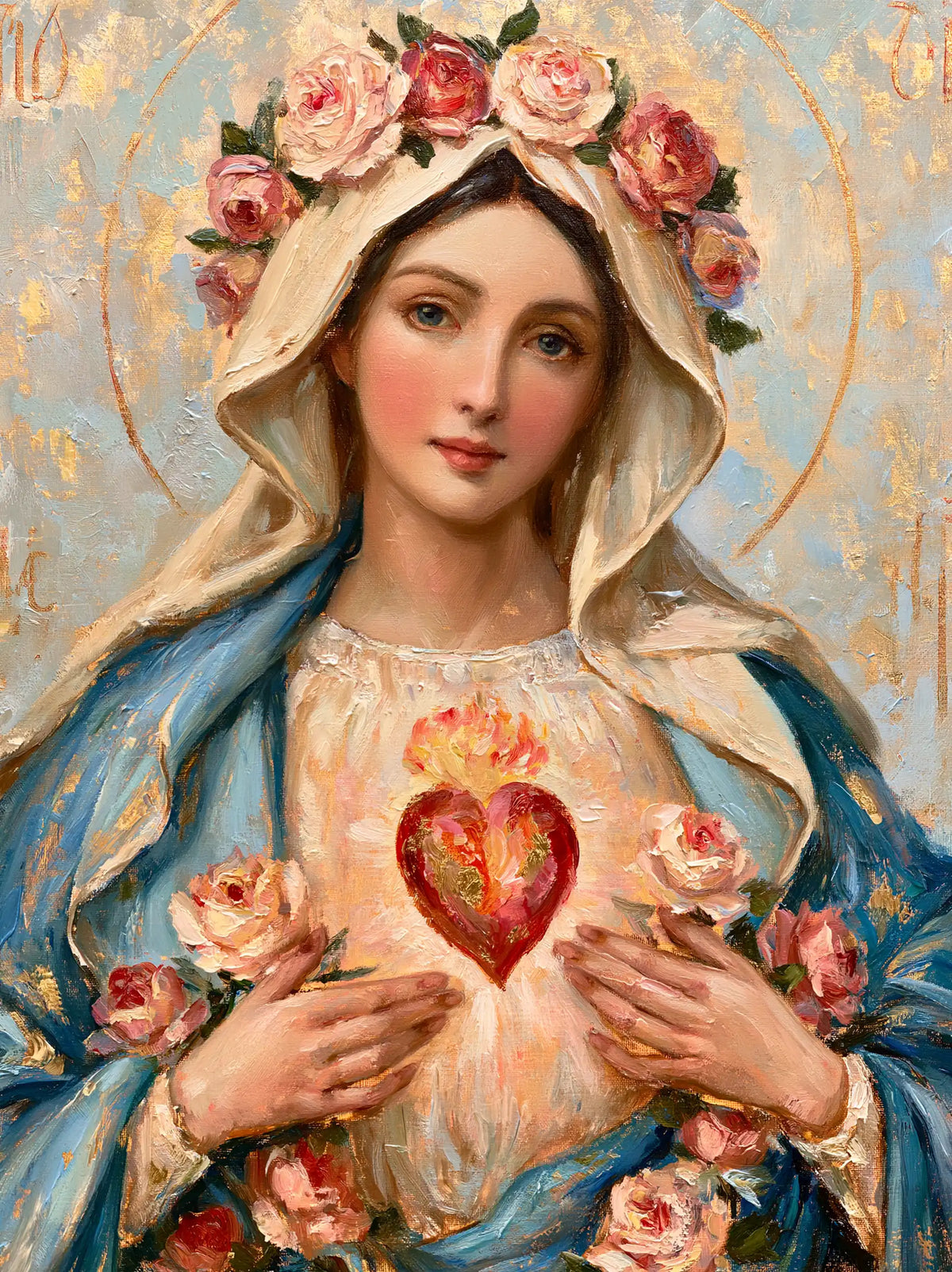 the Immaculate Heart of Mary in an impressionist atmosphere in Impressionist style, portrait Christian artwork no. 18
