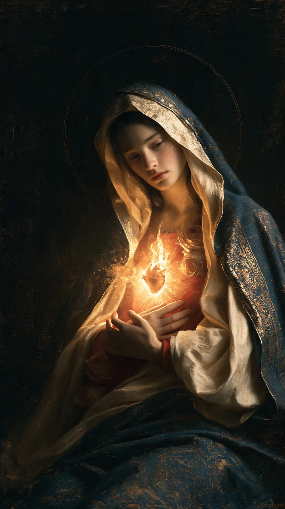 Mary and her Immaculate Heart surrounded by divine light in Mary as Divine Light style, portrait Christian artwork no. 11