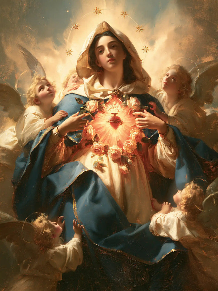 The Immaculate Heart of Mary — The Flowered Heart Above Low Wings