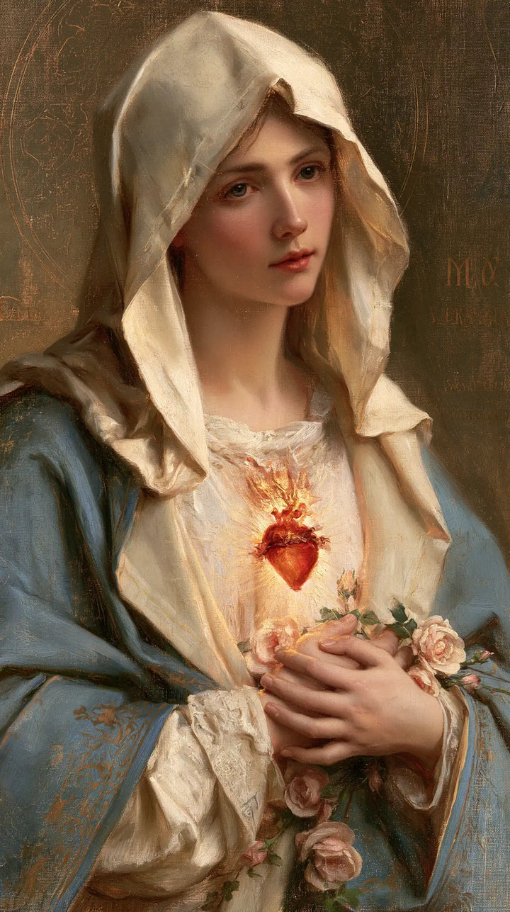 The Immaculate Heart of Mary — Roses Held Beneath the Heart’s Light