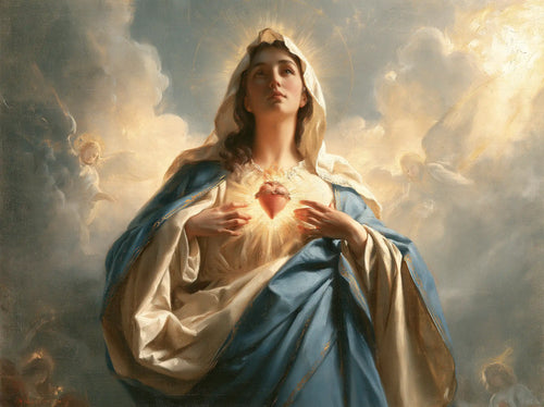 the Immaculate Heart of Mary in a monumental sacred view in Sacred Monumental View style, landscape Christian artwork no. 8
