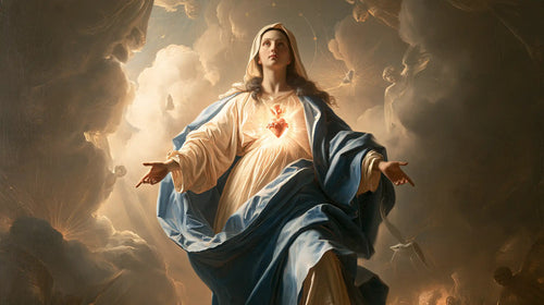 the Immaculate Heart of Mary in a monumental sacred view in Sacred Monumental View style, landscape Christian artwork no. 15