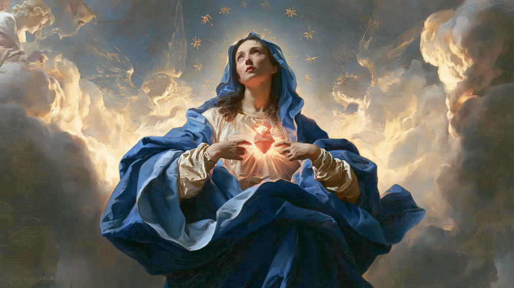 the Immaculate Heart of Mary in a monumental sacred view in Sacred Monumental View style, landscape Christian artwork no. 17