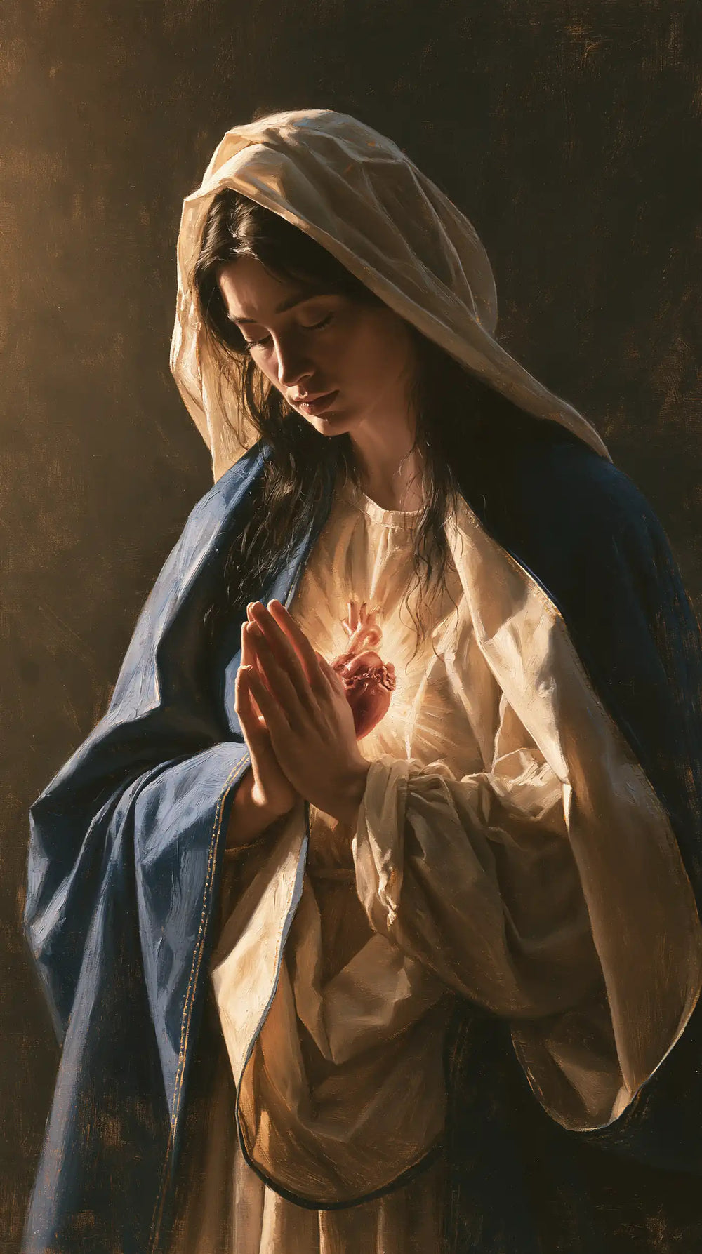 the Immaculate Heart of Mary in devotional silence in The Silence of Devotion style, portrait Christian artwork no. 2