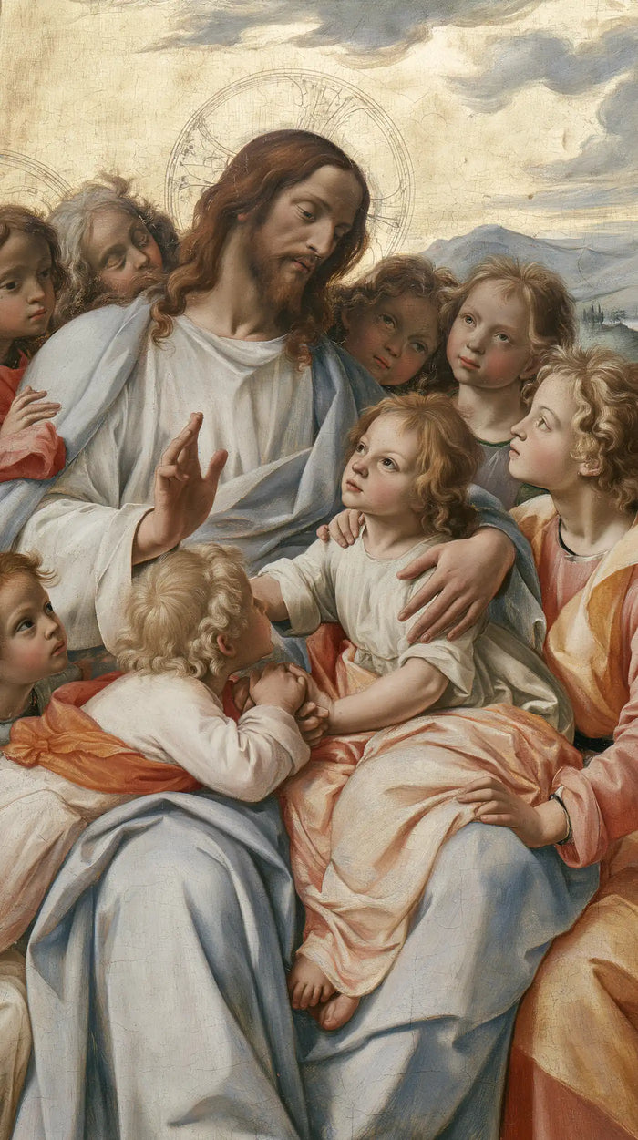 Jesus and the Children — Golden Curls upon the Pale Blue Mantle