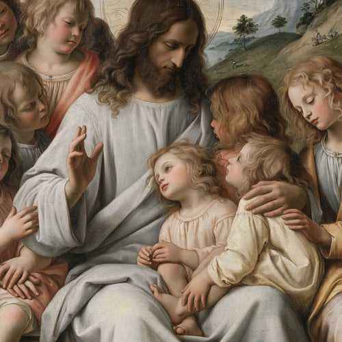 Jesus with children in Florentine Renaissance style in Florentine Renaissance style, square Christian artwork no. 2