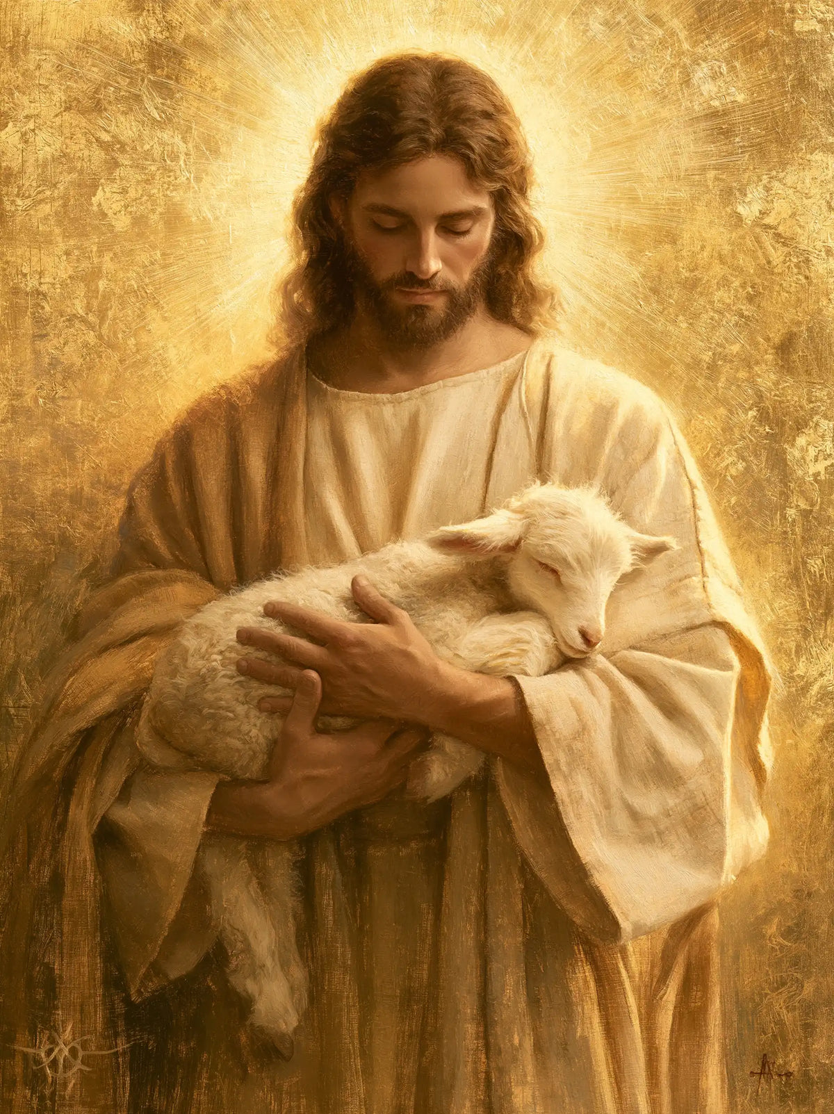 Jesus and the Lamb — Quietude in Honey-Coloured Drapery