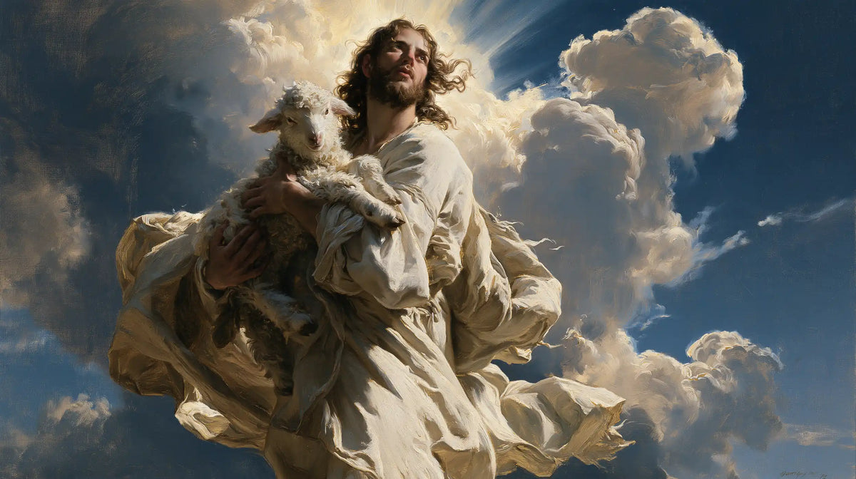 Jesus and the Lamb — The Sweep of Drapery in the Azure Sky