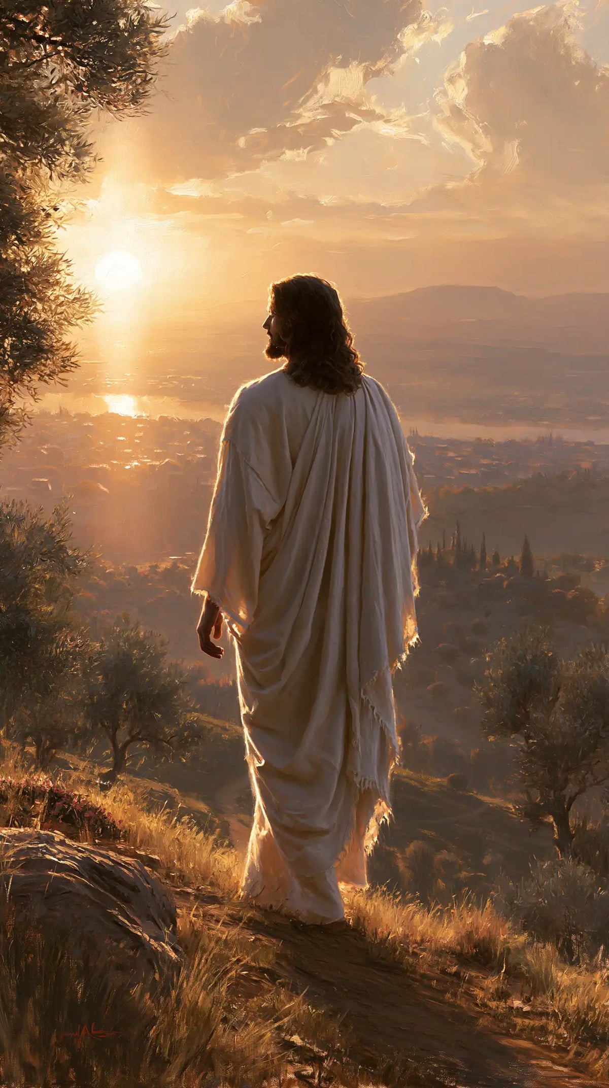 Jesus at Sunset — Beneath the Evening Branches