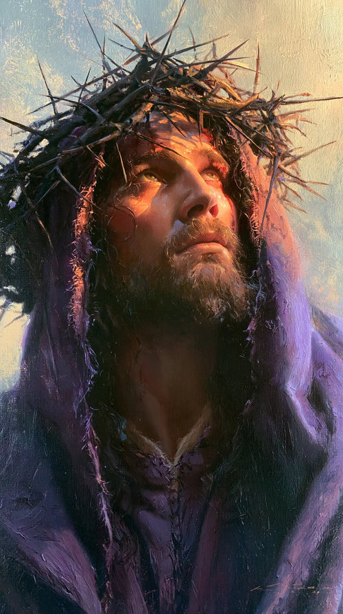 Jesus crowned with thorns at the dawn of the Passion in Jesus at the Dawn of the Passion style, portrait Christian artwork no. 4