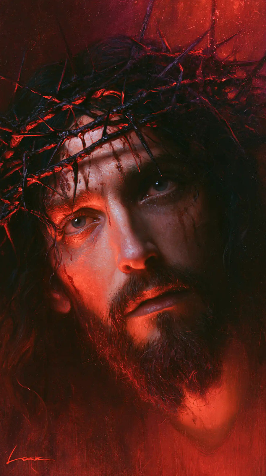 Jesus Crowned with Thorns — The Cheek in Scarlet Light