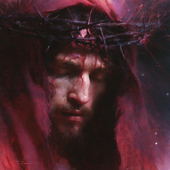 Jesus Crowned with Thorns — Contemplation beneath the Garnet Hood