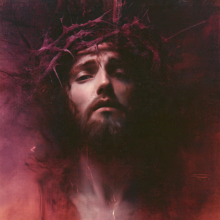 Jesus Crowned with Thorns — The Face Emerging from Pink Mist