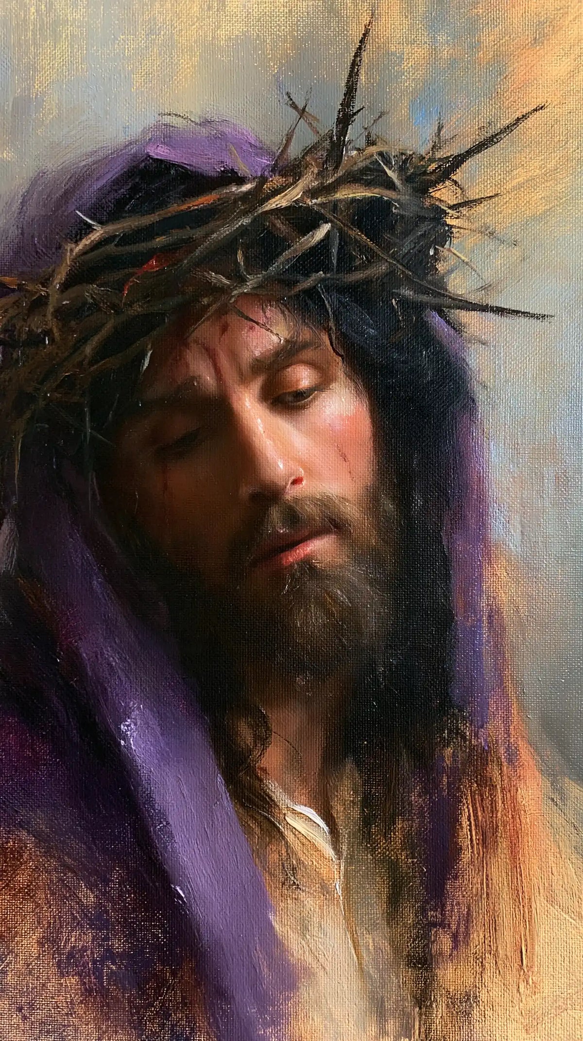 Jesus Crowned with Thorns — The Head Inclined beneath the Lilac Cloak