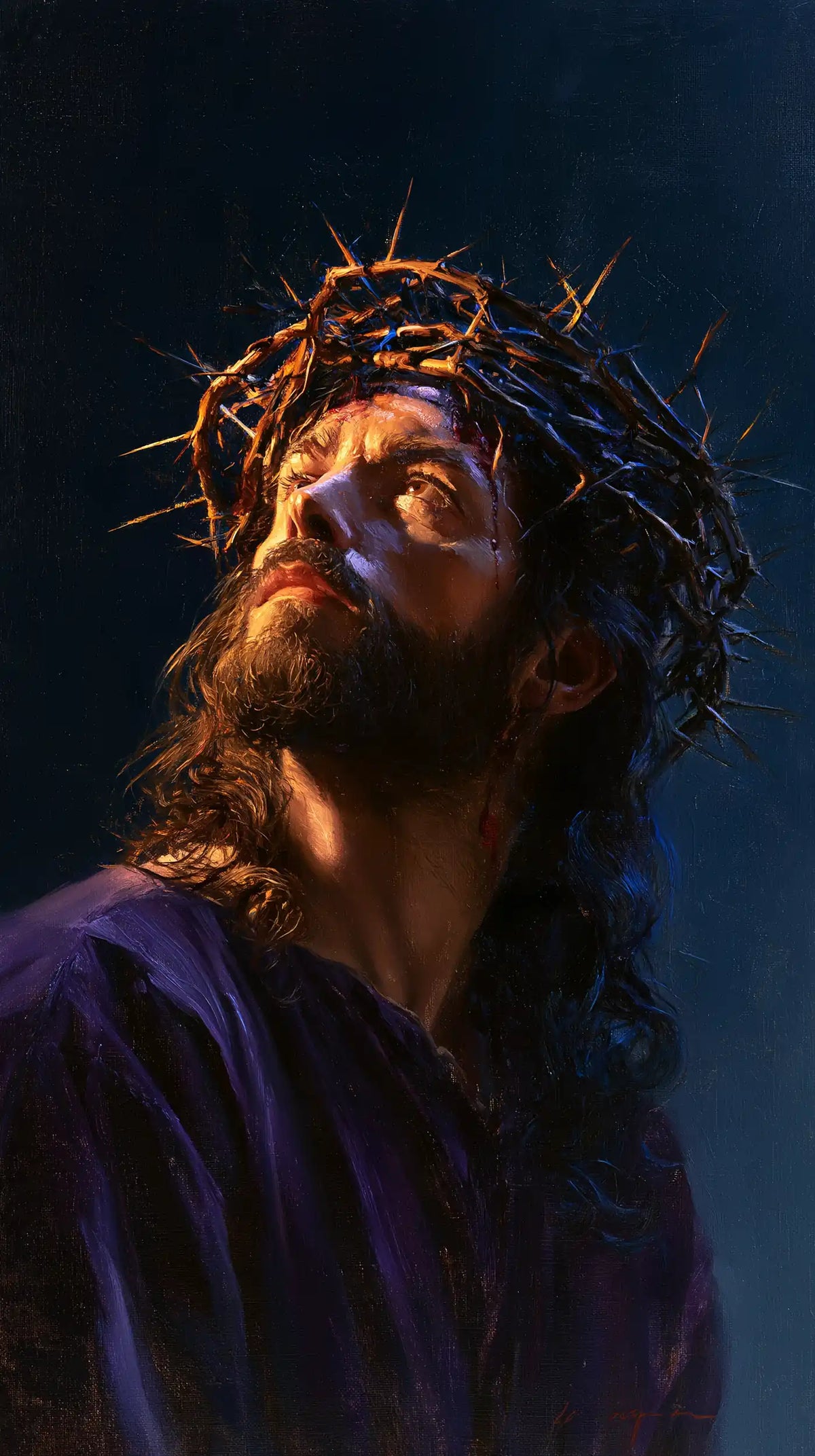 Jesus Crowned with Thorns — The Small Face beneath Blue Vastness