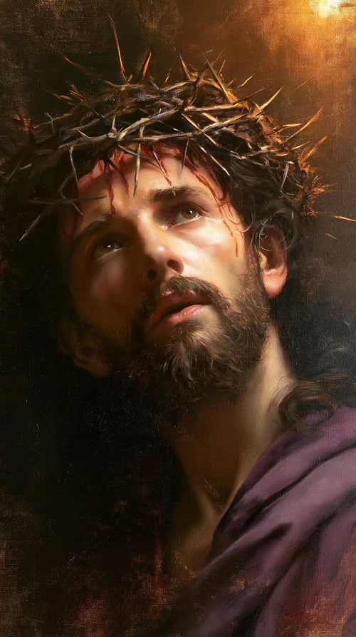 Jesus crowned with thorns in sacred sorrow in Sacred Sorrow style, portrait Christian artwork no. 4